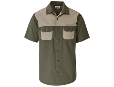 CraftPro Altitude Short Sleeve 2-Tone Bush Shirt – Cotton Twill with Contrast Yoke and Button Pockets