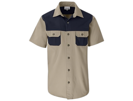 CraftPro Altitude Short Sleeve 2-Tone Bush Shirt – Cotton Twill with Contrast Yoke and Button Pockets
