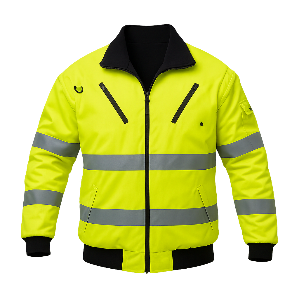 Pioneer Hi-Viz Reflective Bomber Jacket with Zip-Off Sleeves β Quilted, Waterproof, and Convertible