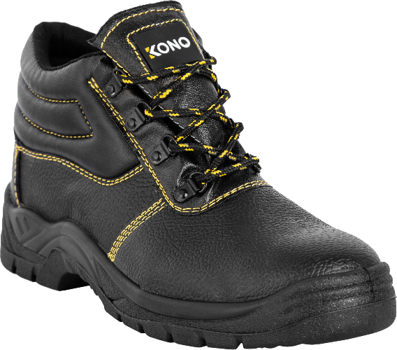 Kono affordable safety boots in durable buffalo leather with steel toe cap.