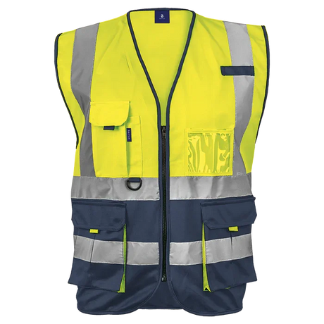 Hi‑visibility reflective vests and jackets including bomber and parka styles with silver tape for roadside and construction use