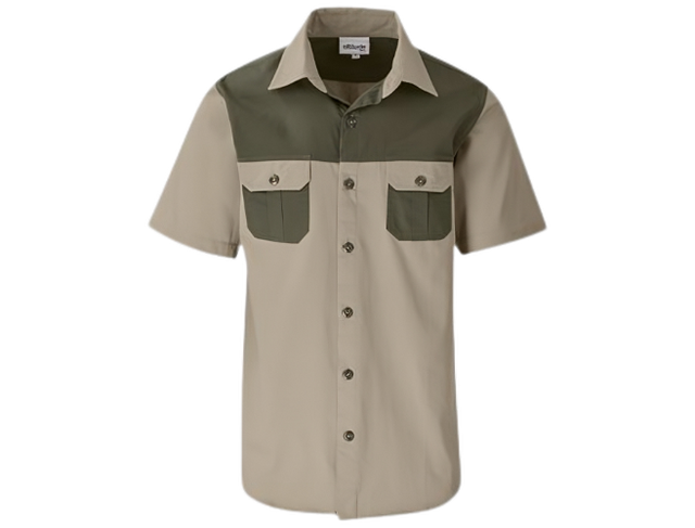 CraftPro Altitude Short Sleeve 2-Tone Bush Shirt – Cotton Twill with Contrast Yoke and Button Pockets


