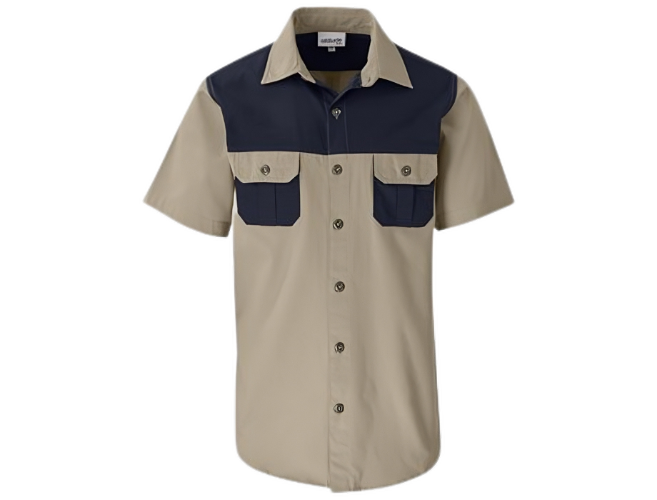 CraftPro Altitude Short Sleeve 2-Tone Bush Shirt – Cotton Twill with Contrast Yoke and Button Pockets

