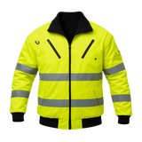 Pioneer Hi-Viz Reflective Bomber Jacket with Zip-Off Sleeves – Quilted, Waterproof, and Convertible
