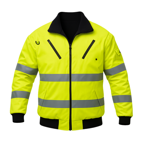 Pioneer Hi-Viz Reflective Bomber Jacket with Zip-Off Sleeves – Quilted, Waterproof, and Convertible
