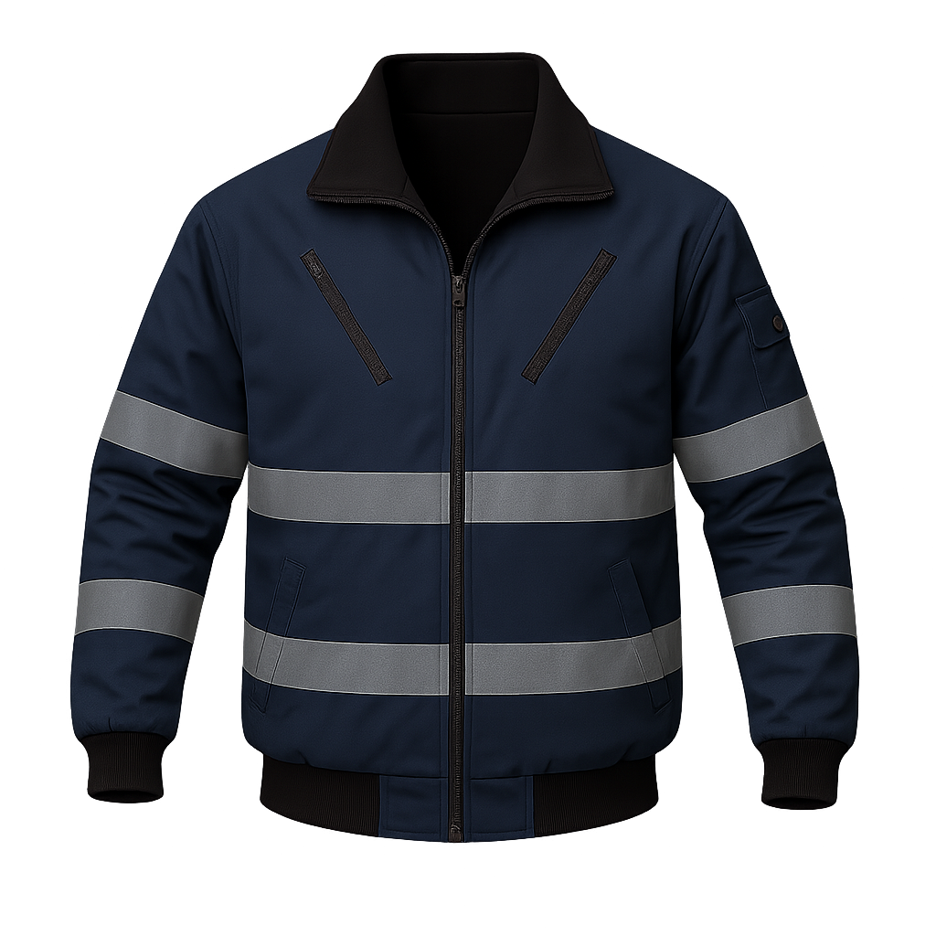 Pioneer Hi-Viz Reflective Bomber Jacket with Zip-Off Sleeves – Quilted, Waterproof, and Convertible
