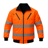 Pioneer Hi-Viz Reflective Bomber Jacket with Zip-Off Sleeves – Quilted, Waterproof, and Convertible
