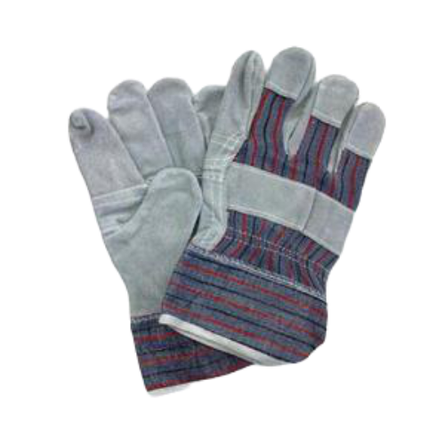 Chrome leather work gloves with vibrant candy stripe canvas back and cuff, for high-visibility safety.

