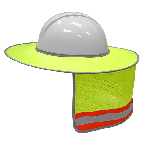CraftPro Brimmed Sun Protector for Hard Hat – Lime with Reflective Strip
