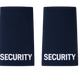 Pair of black uniform epaulettes with "Security" embroidered in bold white lettering, featuring elastic tie-backs for easy attachment.