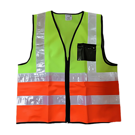 CraftPro Hi-Viz Two-Tone Reflective Safety Vest – Orange/Lime with Zip and ID Pocket


