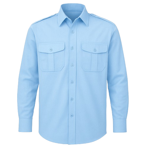 CraftPro Long Sleeve Pilot Shirt – White and Blue Uniform Shirt with Epaulettes
