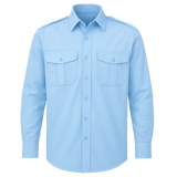CraftPro Long Sleeve Pilot Shirt – White and Blue Uniform Shirt with Epaulettes
