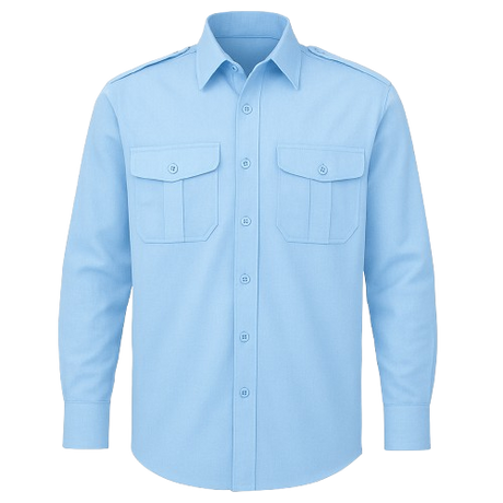 CraftPro Long Sleeve Pilot Shirt – White and Blue Uniform Shirt with Epaulettes
