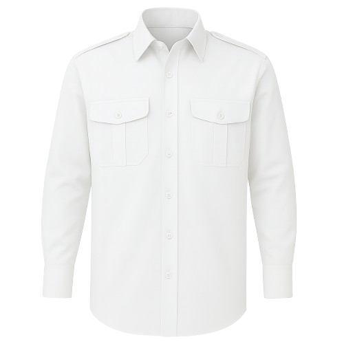 CraftPro Long Sleeve Pilot Shirt – White and Blue Uniform Shirt with Epaulettes
