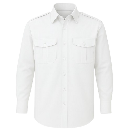 CraftPro Long Sleeve Pilot Shirt – White and Blue Uniform Shirt with Epaulettes
