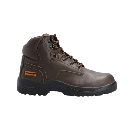 A brown Interceptor Safiri Hiker Safety Boot with a lace-up closure, steel toe cap, and a thick sole designed for outdoor work.