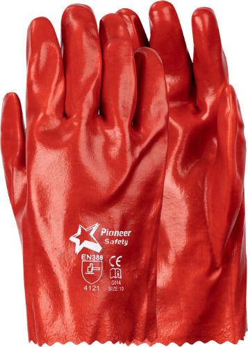 Red PVC Safety Gloves 27cm with Terry Palm and Open Cuff – CraftPro

