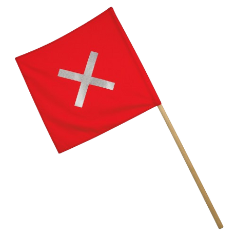 CraftPro Red Safety Flag with Reflective Tape and Wooden Handle
