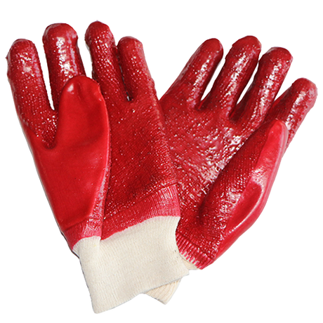 Red PVC Safety Gloves with Terry Palm and Knit Wrist – CraftPro

