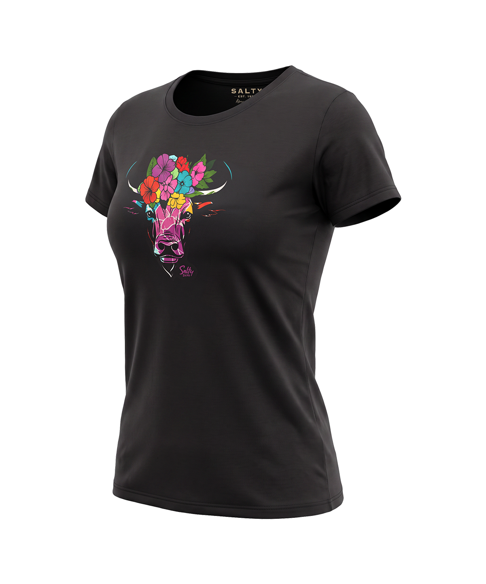 The Salty Bush Range T-Shirt with Floral Cow  Design
