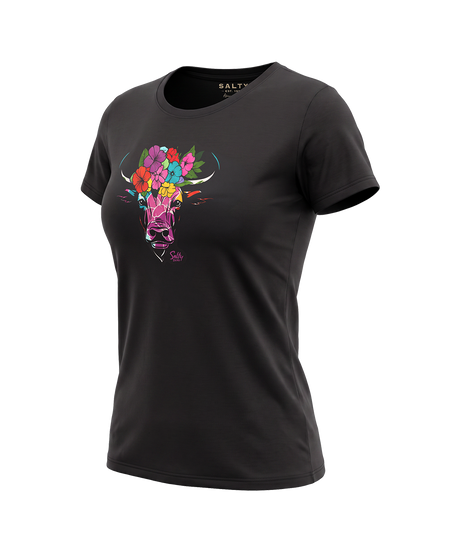 The Salty Bush Range T-Shirt with Floral Cow  Design