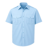 Short sleeve pilot shirt with epaulettes, buttoned chest pockets, and mock cuffs – ideal for professional uniform use in security and aviation


