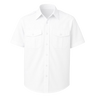 Short sleeve pilot shirt with epaulettes, buttoned chest pockets, and mock cuffs – ideal for professional uniform use in security and aviation

