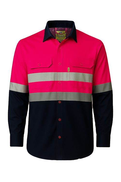 Titan Ladies Long Sleeve Cotton Work Shirt with Reflective Tape

High-visibility vented women's work shirt – front view

Breathable long sleeve work shirt for women – back vent detail

Reflective safety shirt for women – arms, chest & waist tape

CraftPro ladies workwear – durable 100% cotton shirt