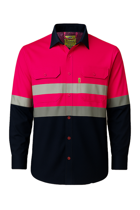 Titan Ladies Long Sleeve Cotton Work Shirt with Reflective Tape

High-visibility vented women's work shirt – front view

Breathable long sleeve work shirt for women – back vent detail

Reflective safety shirt for women – arms, chest & waist tape

CraftPro ladies workwear – durable 100% cotton shirt