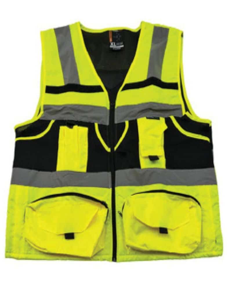 Pioneer Lime Neo Explorer high-visibility reflective safety vest with multiple utility pockets for construction and industrial workers