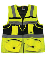 Pioneer Lime Neo Explorer high-visibility reflective safety vest with multiple utility pockets for construction and industrial workers