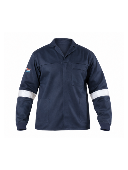 Vulcan D59 Blaze Flame and Acid Conti Jacket with reflective tape, 100% cotton flame-retardant and acid-resistant industrial workwear for mining, welding, construction, and oil & gas industries.