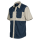 Two-tone shirt with navy and beige colors on a white background