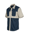 Two-tone shirt with navy and beige colors on a white background