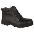 A black Interceptor Kusini safety boot with steel toe cap, designed for workwear, featuring lace-up closure and a round toe profile.