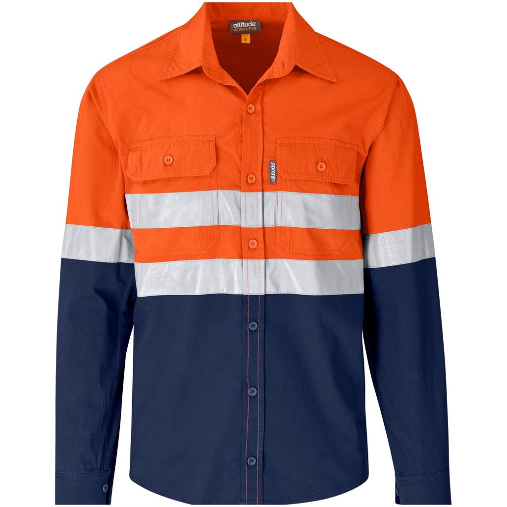 Vulcan Vented Reflective Mining Shirt with high-visibility reflective tape and vented back, made from 100% cotton for mining and industrial work.