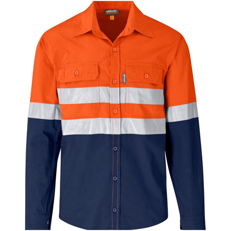 Vulcan Vented Reflective Mining Shirt with high-visibility reflective tape and vented back, made from 100% cotton for mining and industrial work.