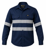 Vulcan Vented Reflective Mining Shirt with high-visibility reflective tape and vented back, made from 100% cotton for mining and industrial work.